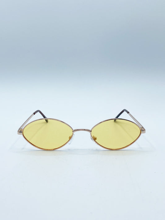 Metal Oval Frame Sunglasses with Orange Lenses