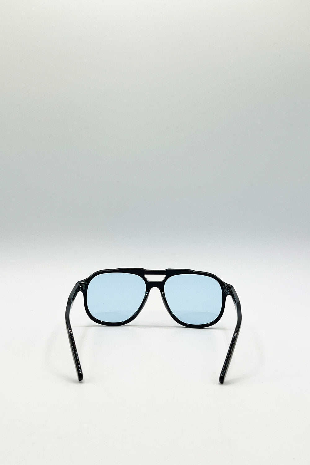 Oversized Navigator Sunglasses in Black with Blue Lenses