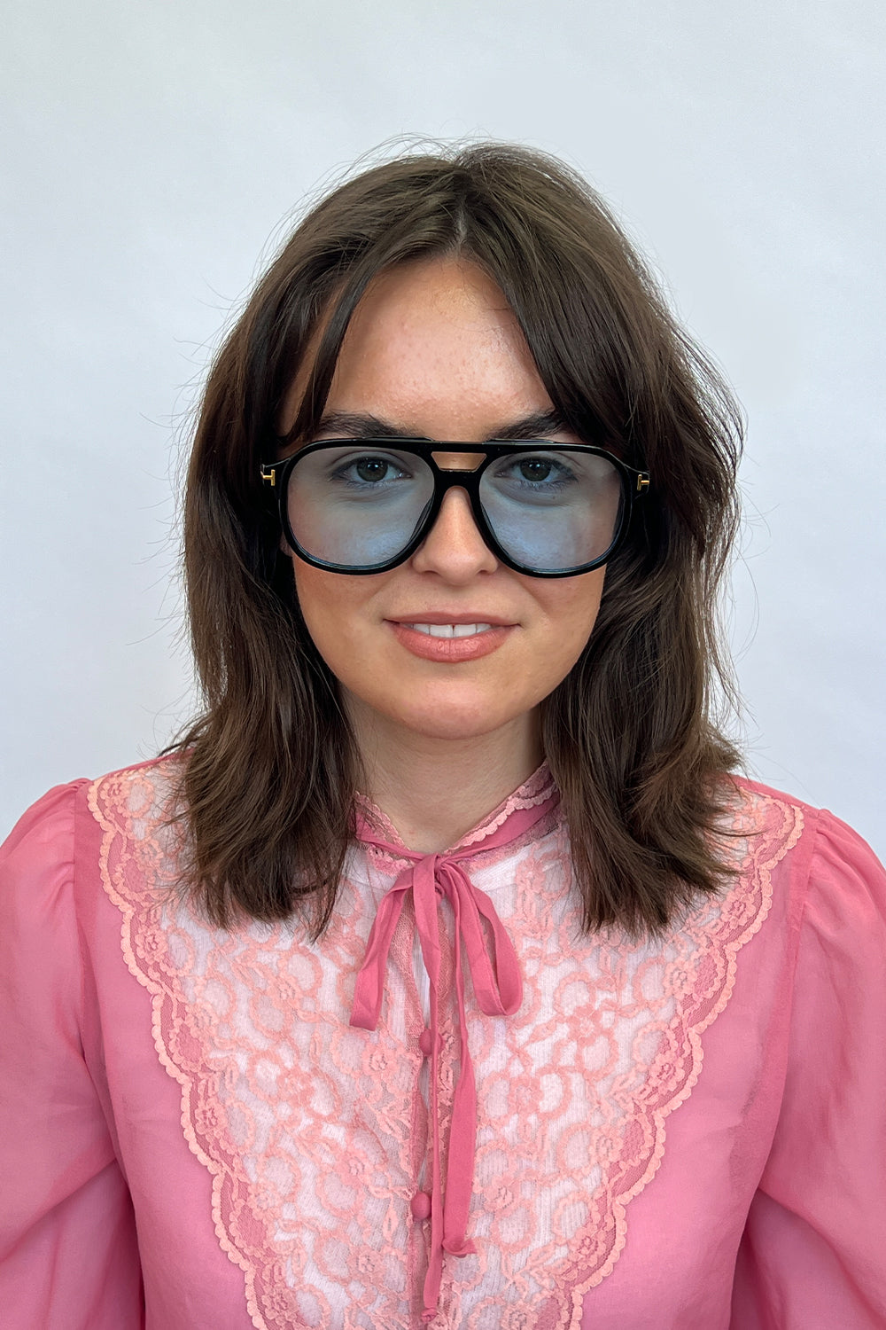 Oversized Navigator Sunglasses in Black with Blue Lenses