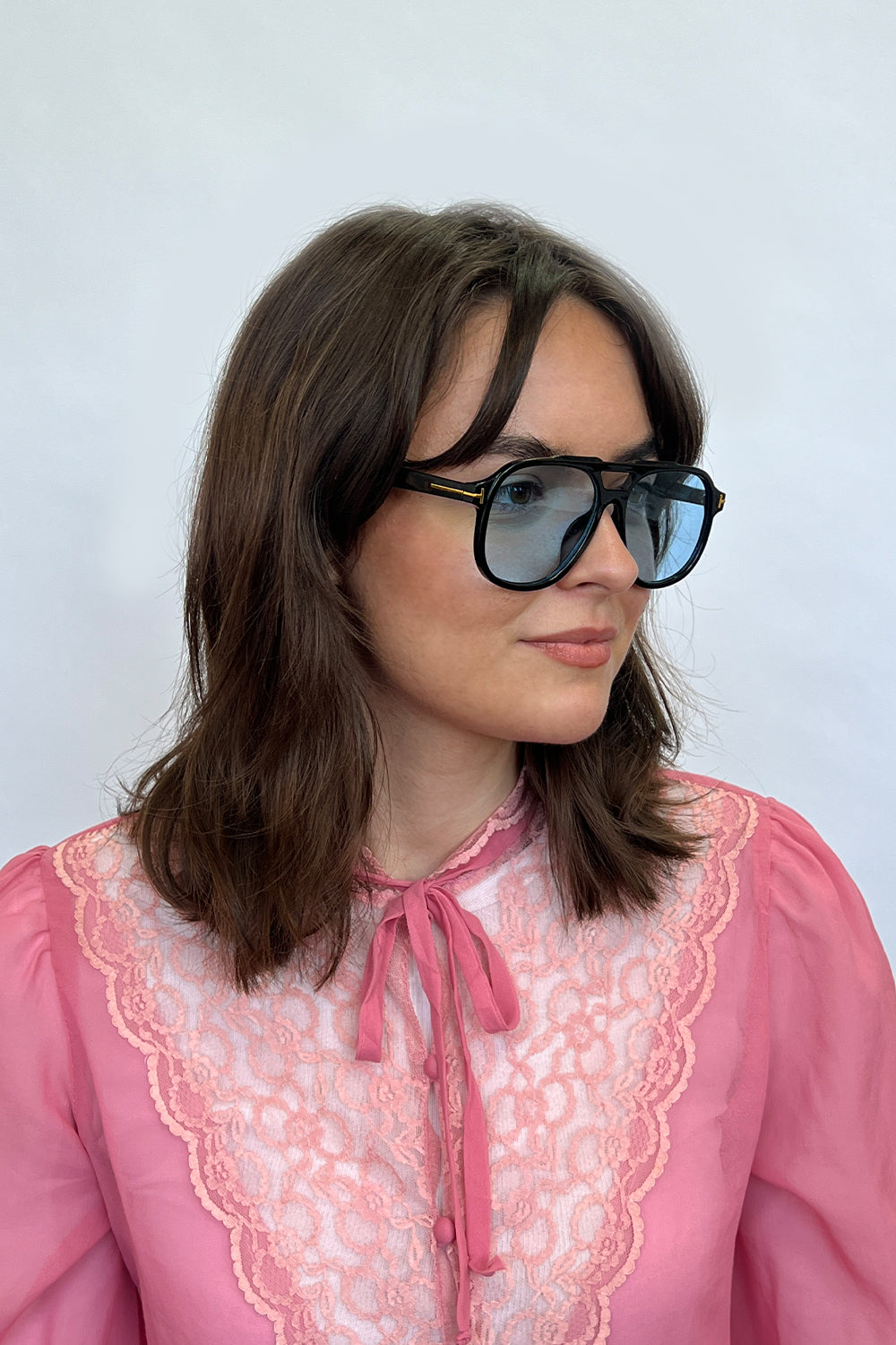 Oversized Navigator Sunglasses in Black with Blue Lenses