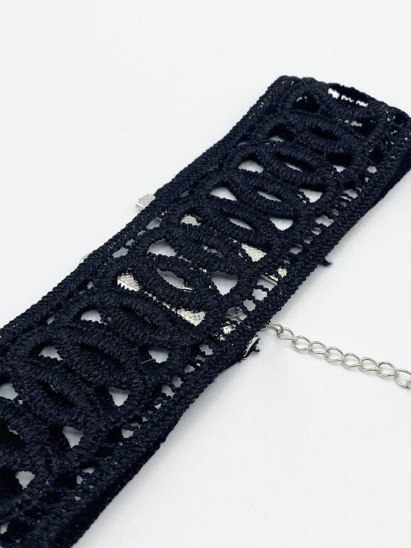 Black Wide Corded Effect Circular Detail Choker Necklace