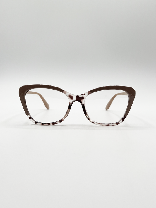 Nude pink and Animal print Clear Lens Glasses