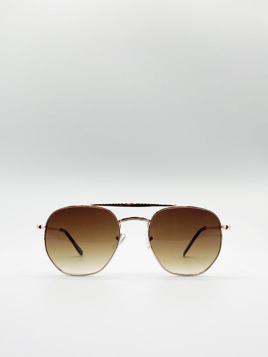 Double Bridge Metal Sunglasses With Gradient Lenses