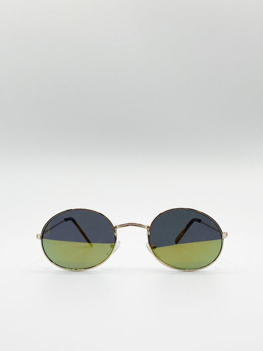 Gold Classic Round Sunglasses with Green Revo Lenses