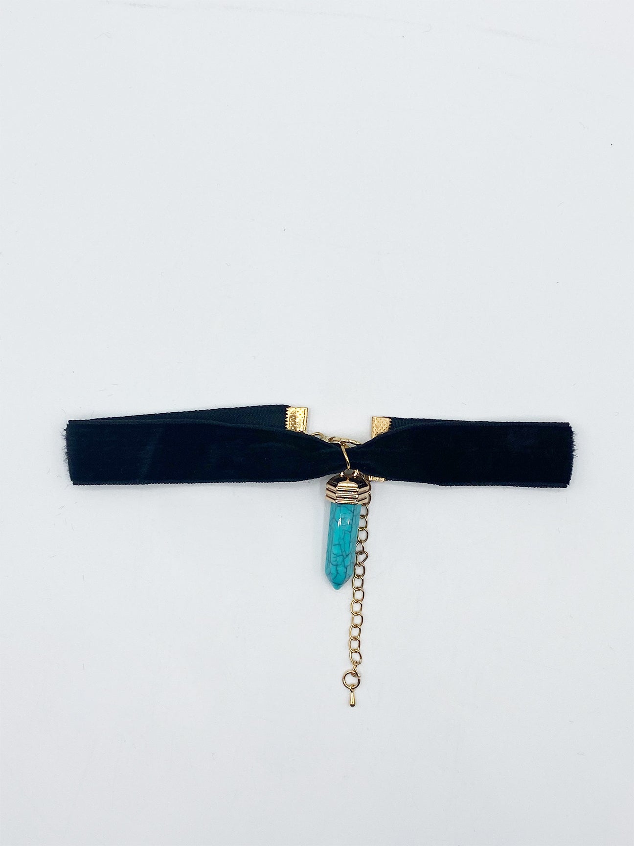 Black Faux Velvet Choker With Turquoise Stone Charm