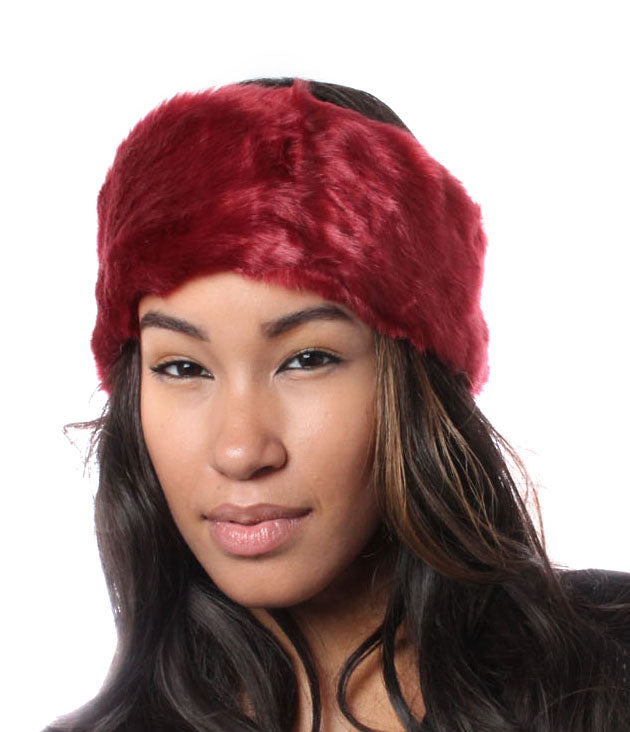 Soft Faux Fur Headband In Burgundy