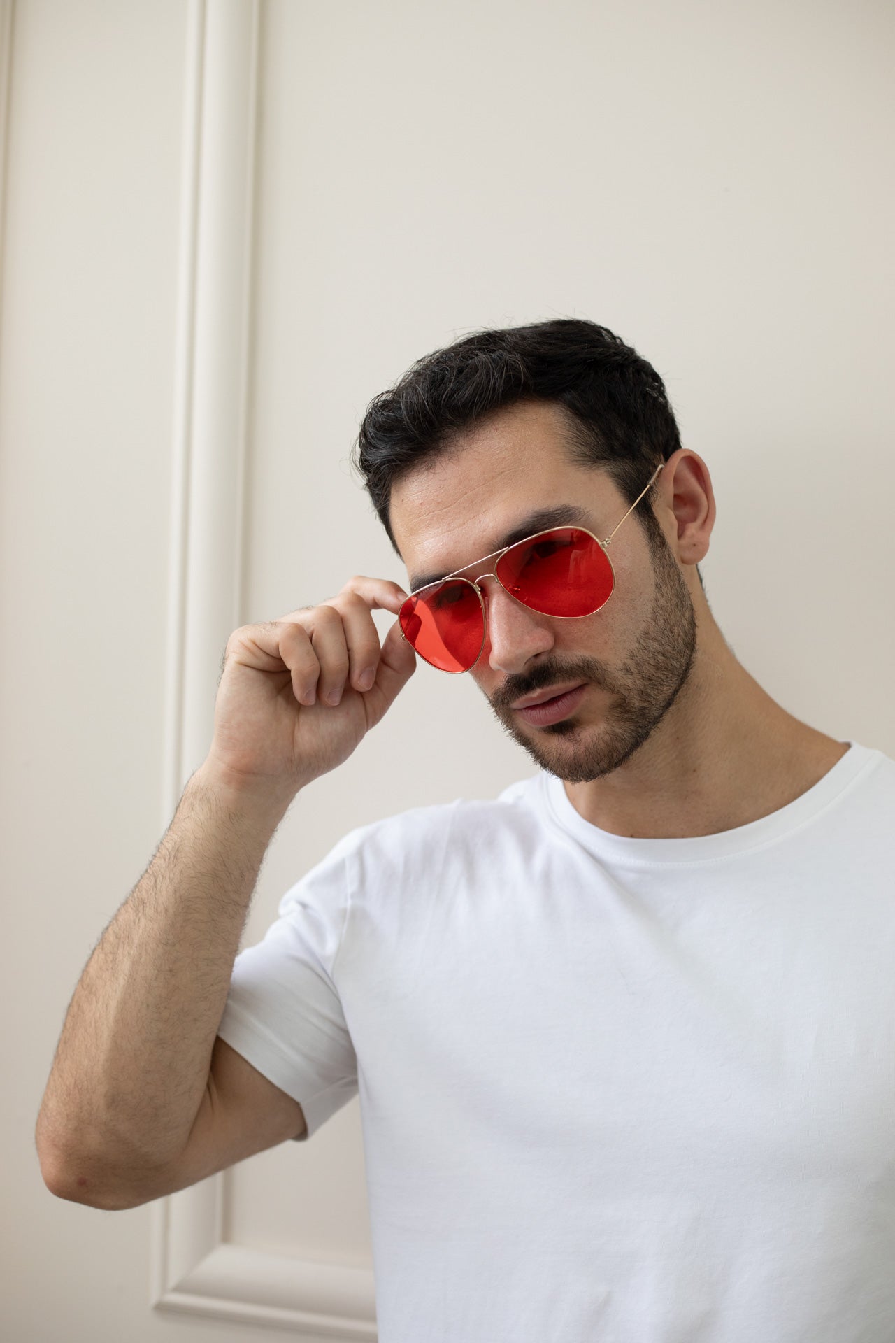 Metal Frame Aviator Sunglasses with Red Lenses