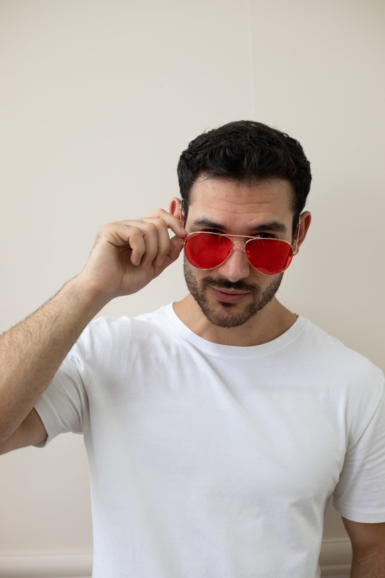 Metal Frame Aviator Sunglasses with Red Lenses