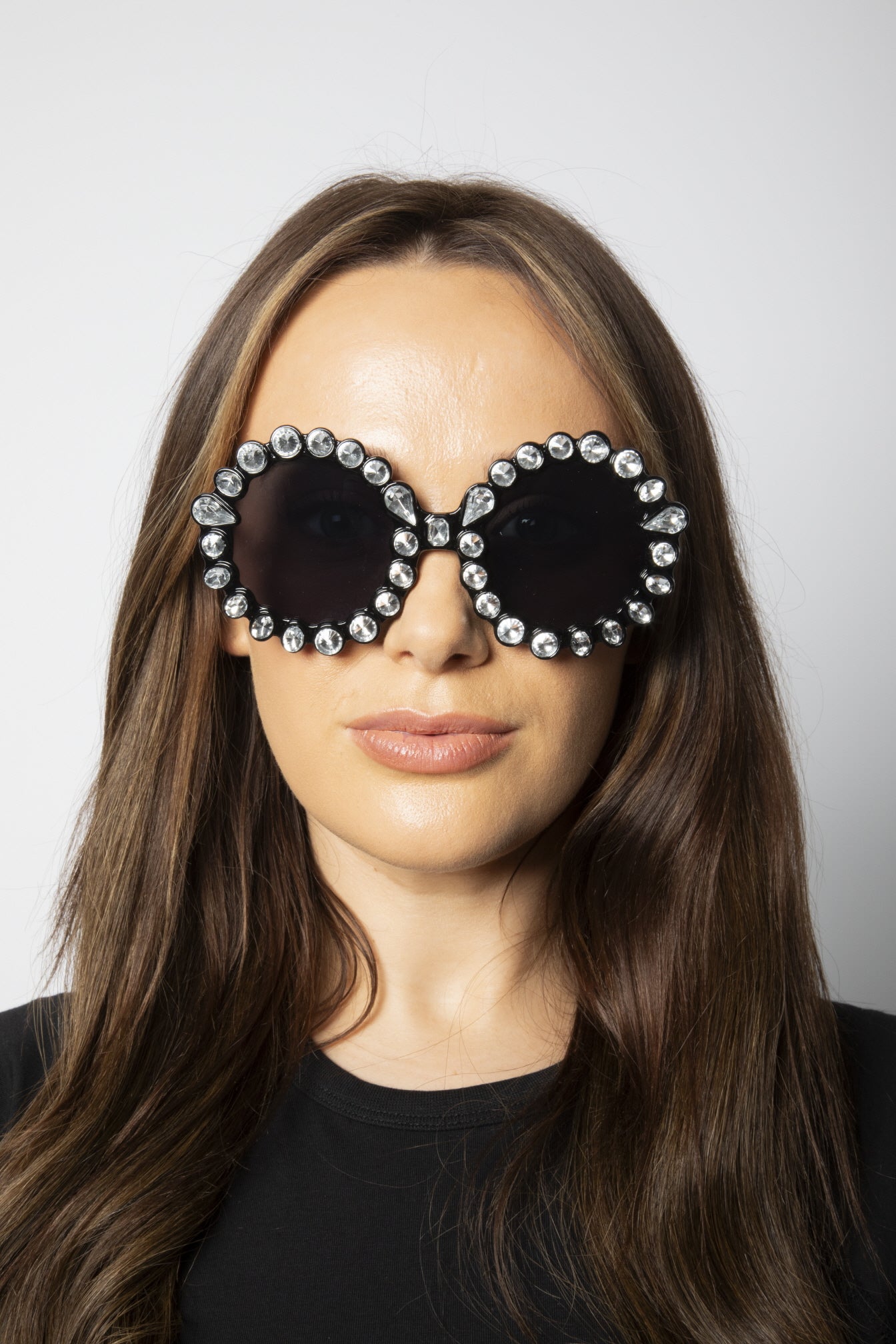 Round Floral Gem Novelty Sunglasses in Black