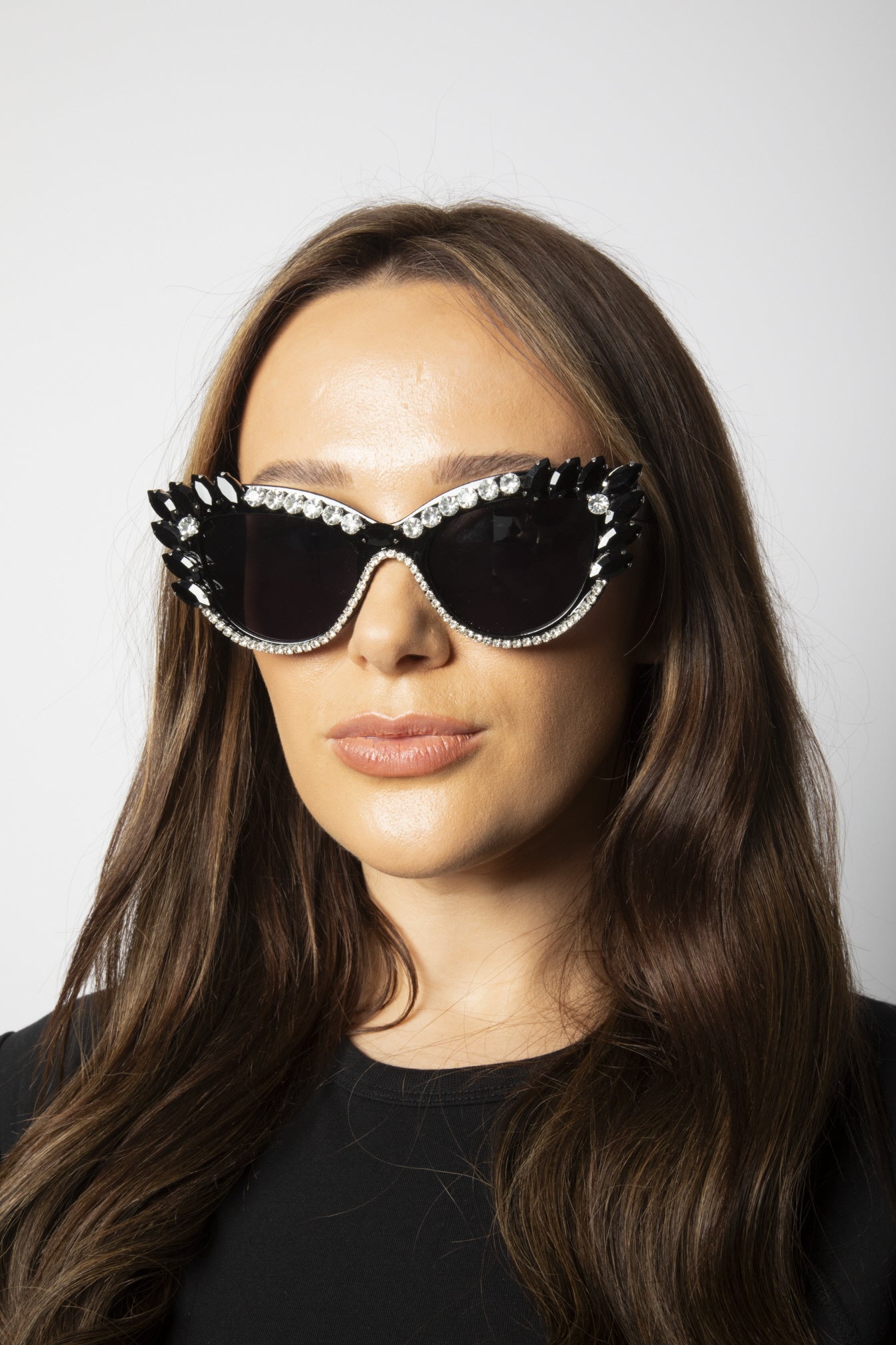 Cateye Sunglasses with Black and Silver crystals