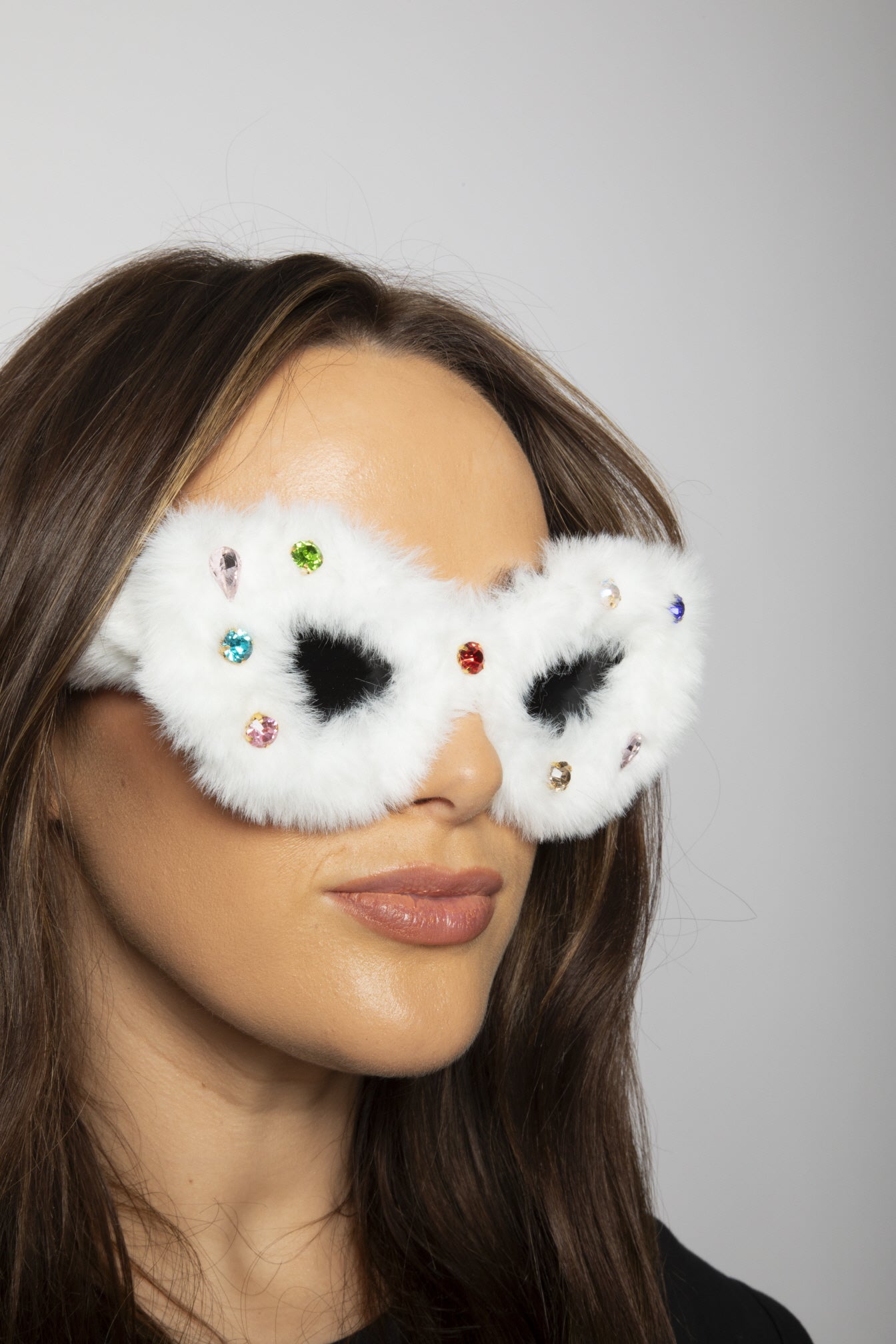 Faux Fur Cateye Sunglasses with Multicoloured Gems