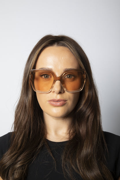 Oversize Cateye Sunglasses with Diamante Detail in Champagne