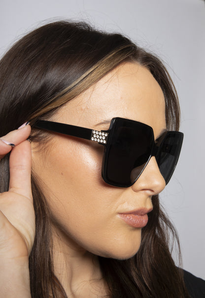 Oversize Cateye Sunglasses with Diamante Detail in Black