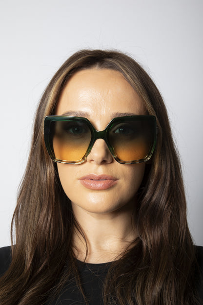 Oversize Cateye Sunglasses with Diamante Detail in Green