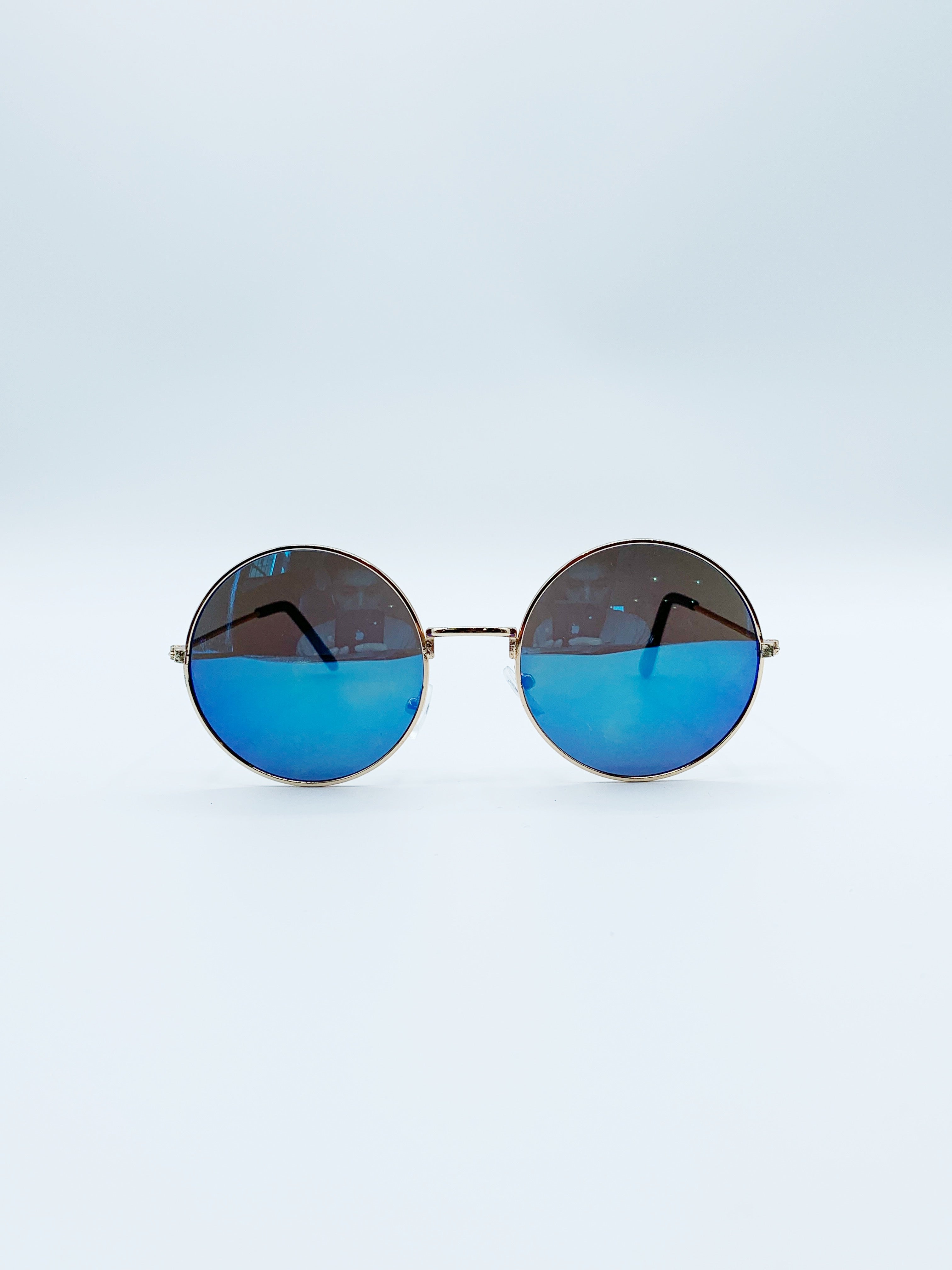 Round Metal Sunglasses In Shiny Silver