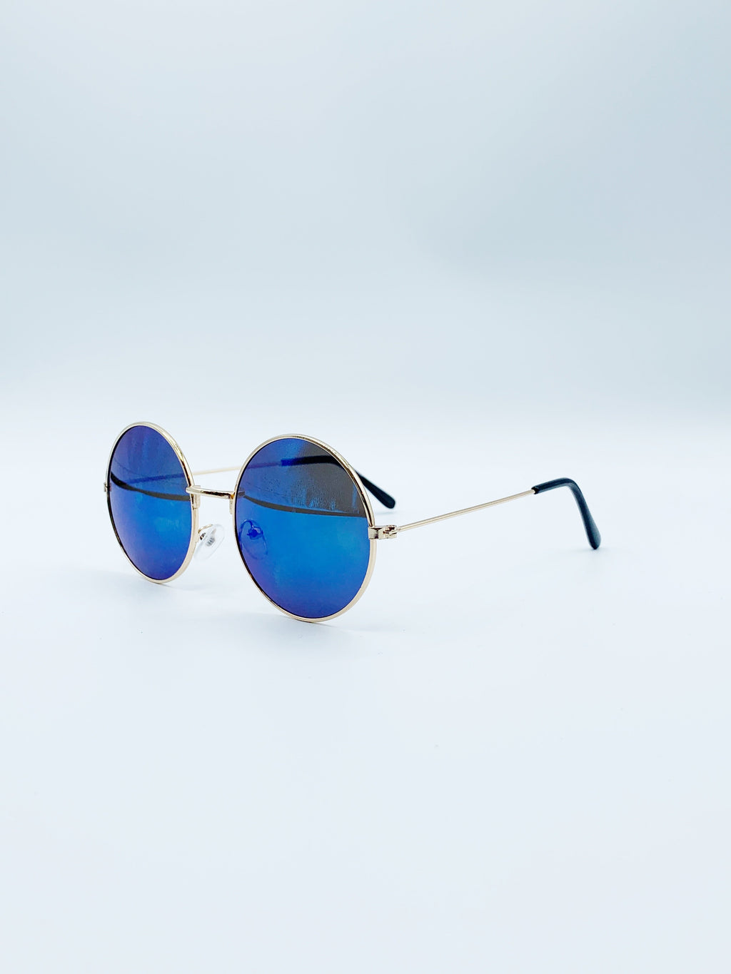 Round Metal Sunglasses In Shiny Silver
