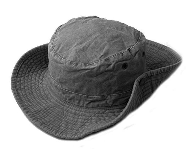 Grey Distressed Denim Safari Bucket Hat with Toggle Adjuster