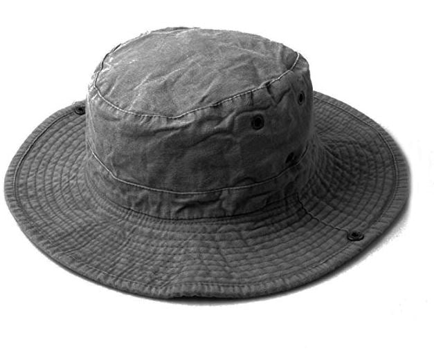 Grey Distressed Denim Safari Bucket Hat with Toggle Adjuster
