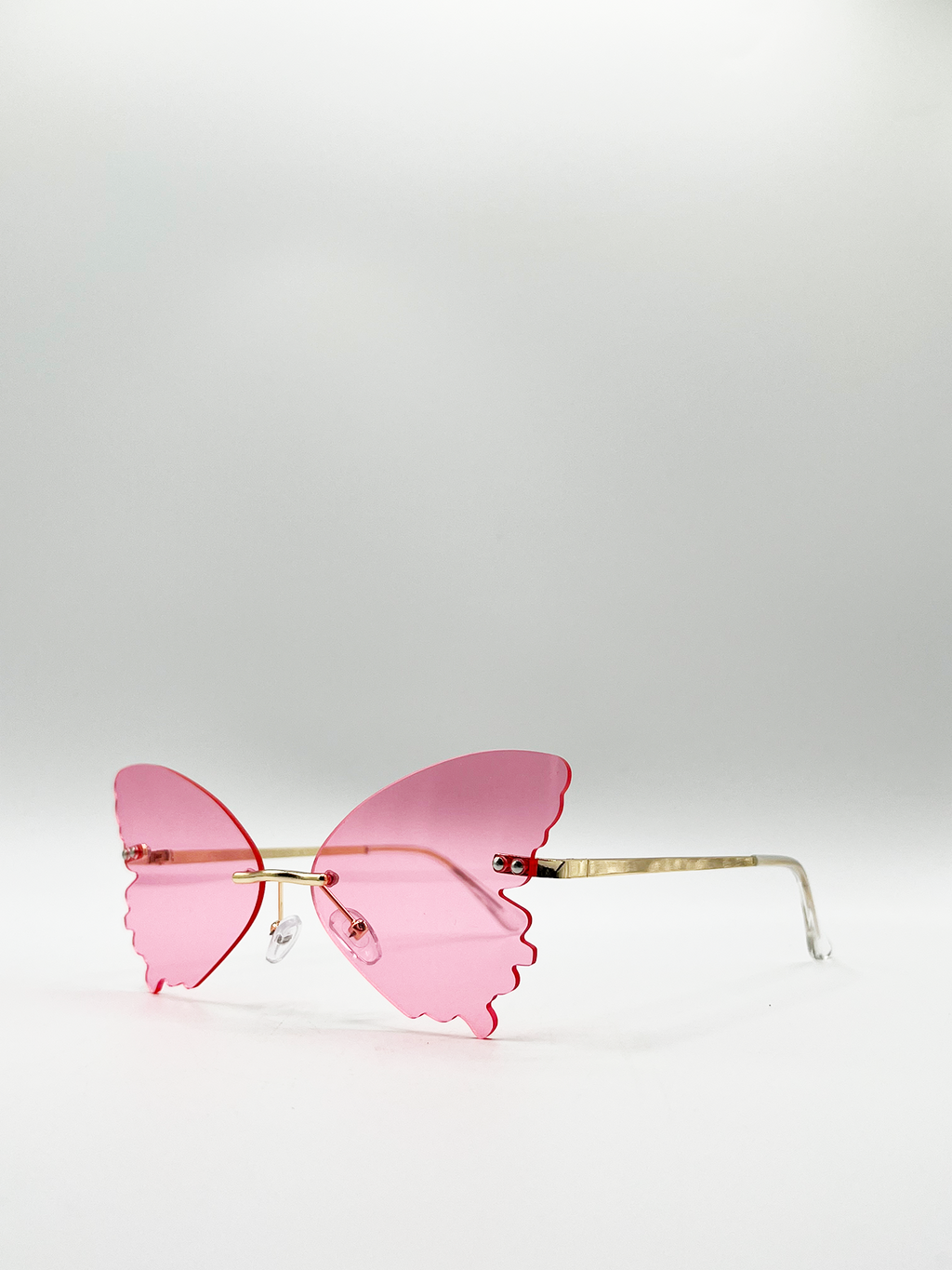 Frameless Pink Butterfly Sunglasses with Metal Arms