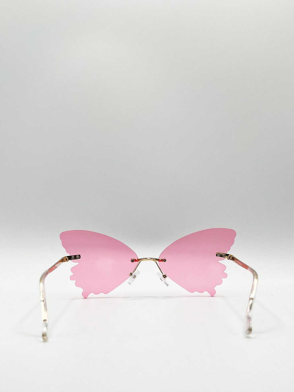 Frameless Pink Butterfly Sunglasses with Metal Arms