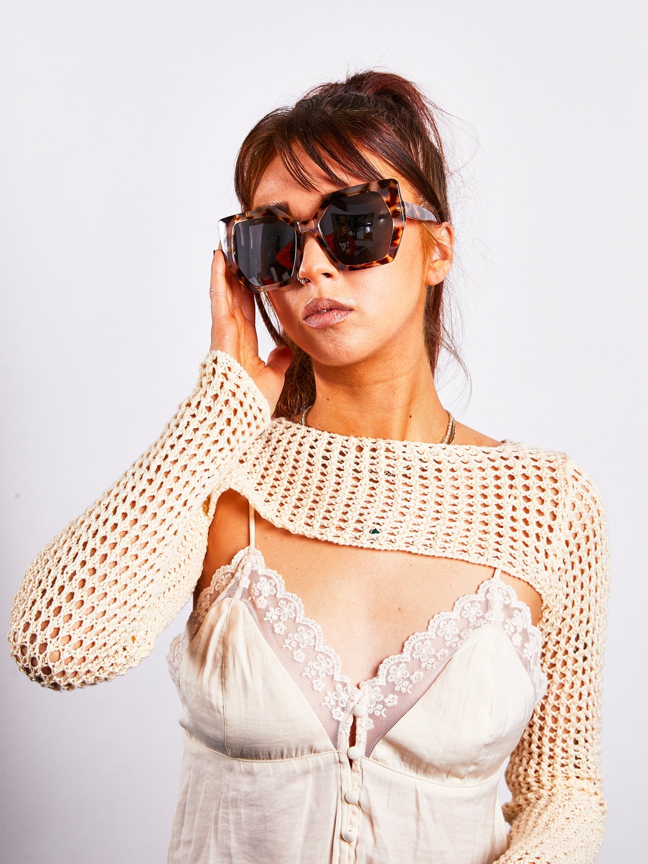 Tortoiseshell Oversized Cat Eye Sunglasses with Brown Lense