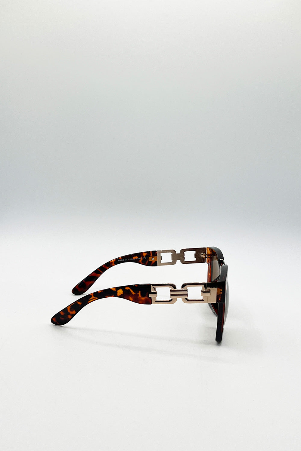 Oversize Tortoise Sunglasses with Gold Chain Detail