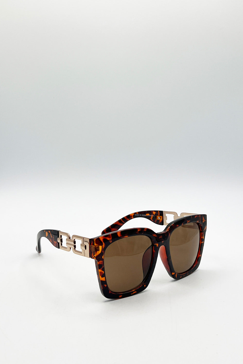 Oversize Tortoise Sunglasses with Gold Chain Detail