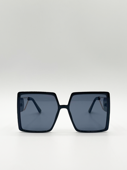 Oversized square sunglasses with temple frame detail