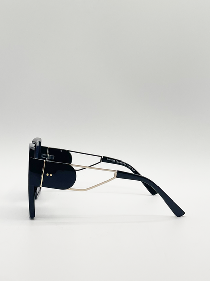 Oversized square sunglasses with temple frame detail