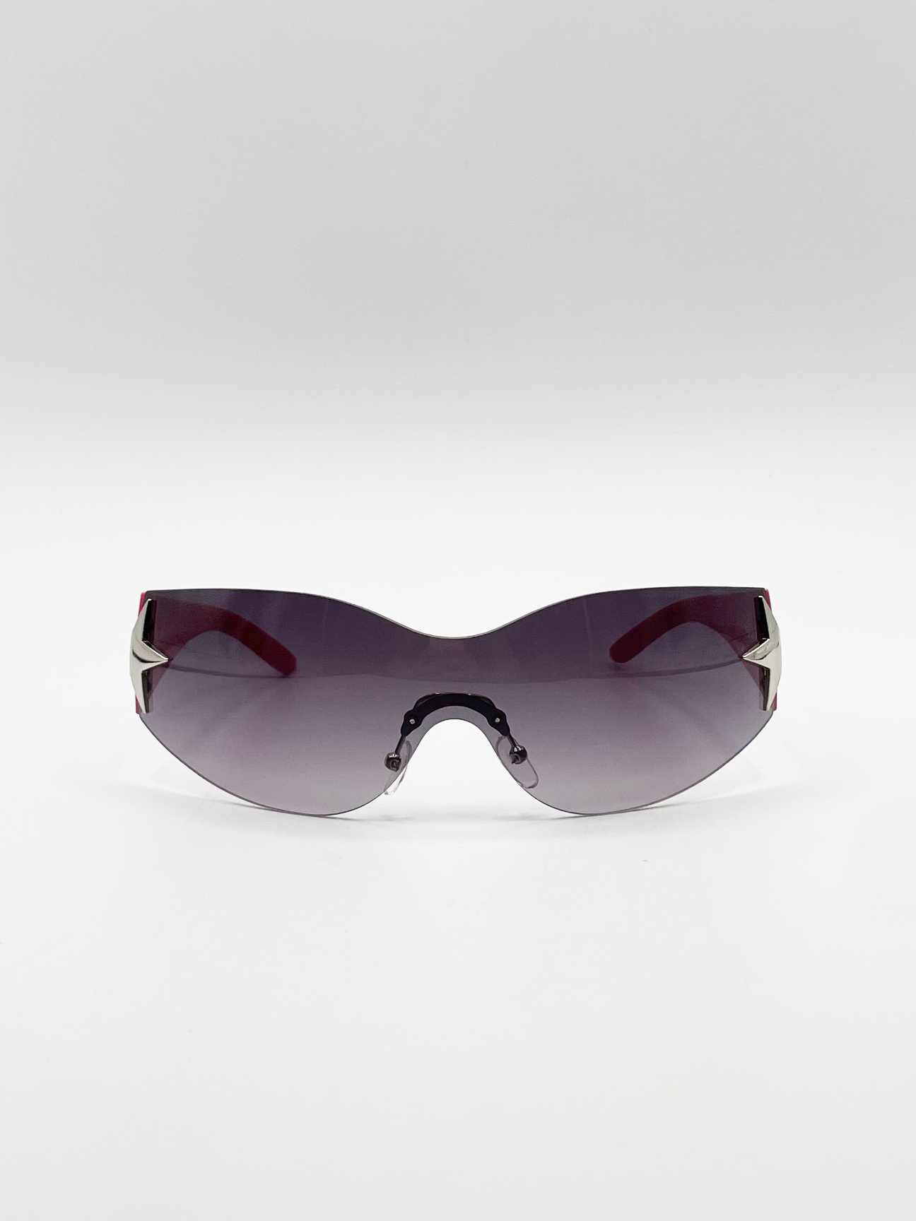 Wrap Around Racer Sunglasses with Star Hinge Detail in Pink