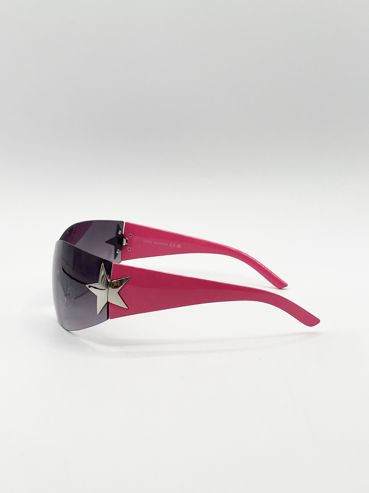 Wrap Around Racer Sunglasses with Star Hinge Detail in Pink