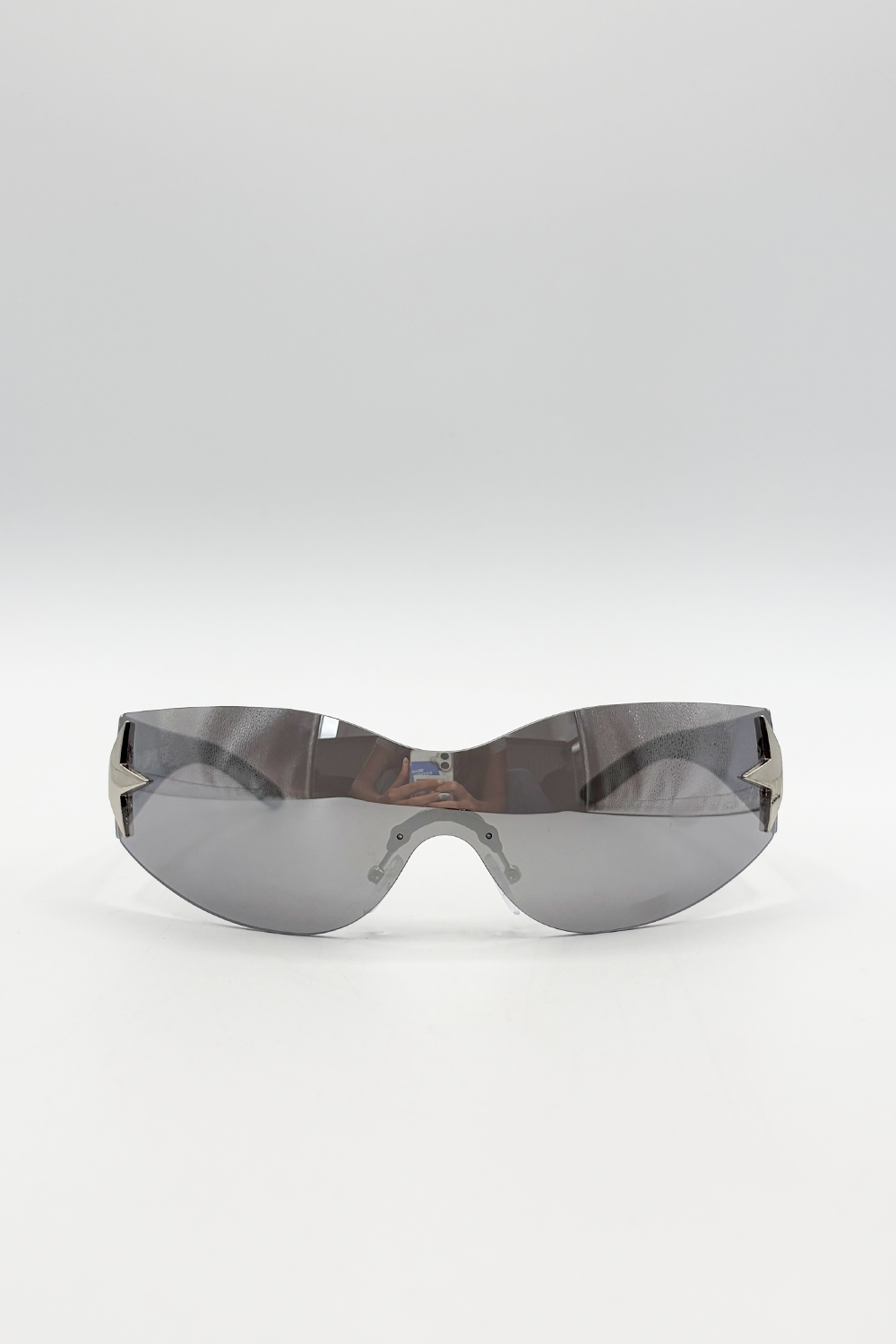 Wrap Around Racer Sunglasses with Star Hinge Detail in Silver