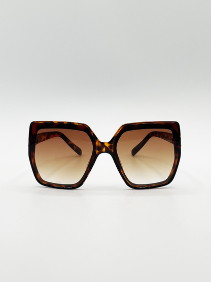 Oversize Cateye Sunglasses with Diamante Detail in Tortoise