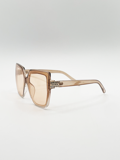 Oversize Cateye Sunglasses with Diamante Detail in Champagne