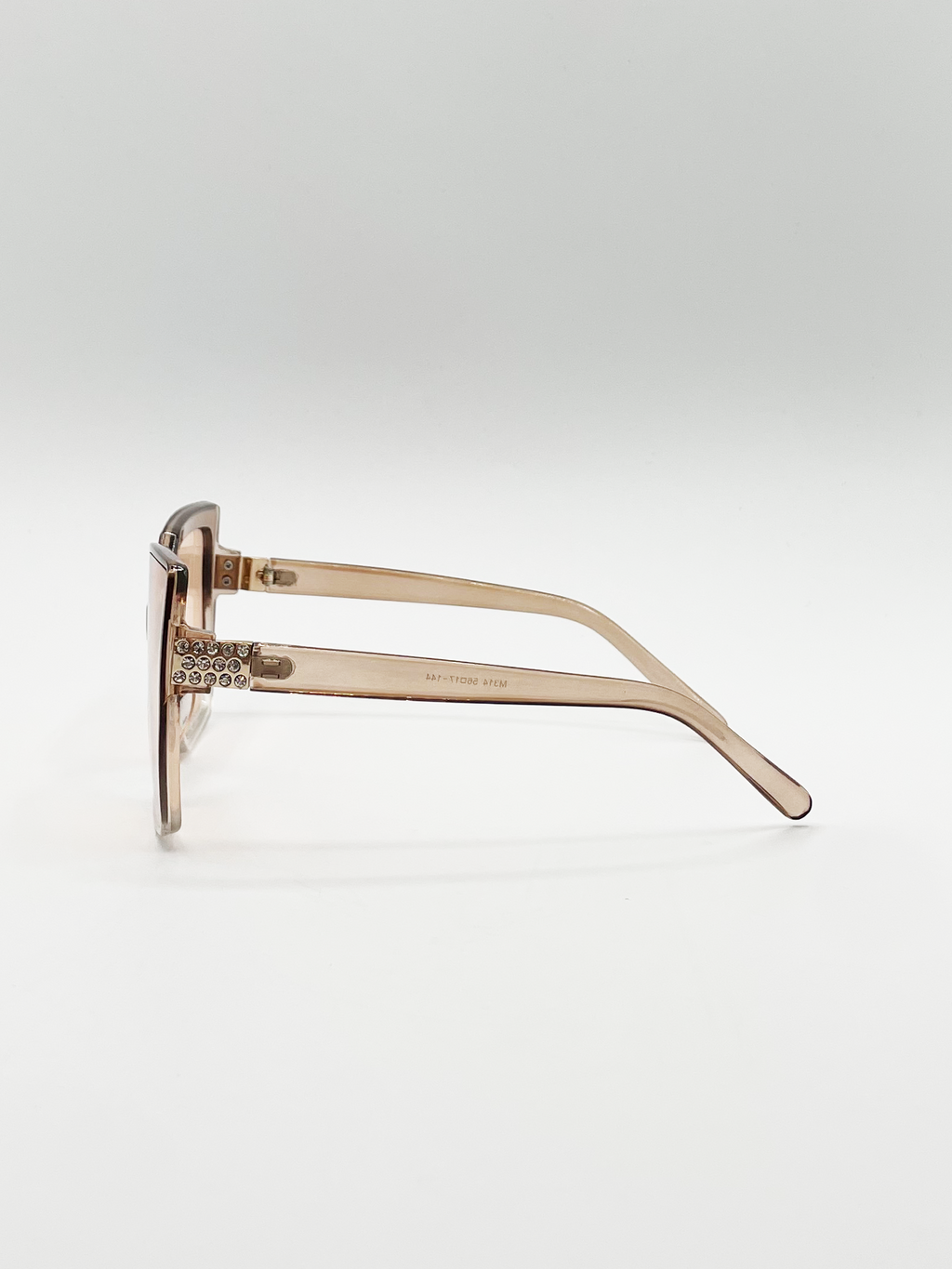 Oversize Cateye Sunglasses with Diamante Detail in Champagne
