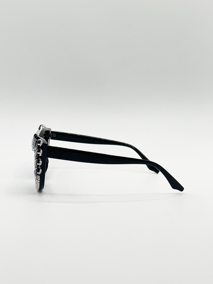 Cateye Sunglasses with Black and Silver crystals