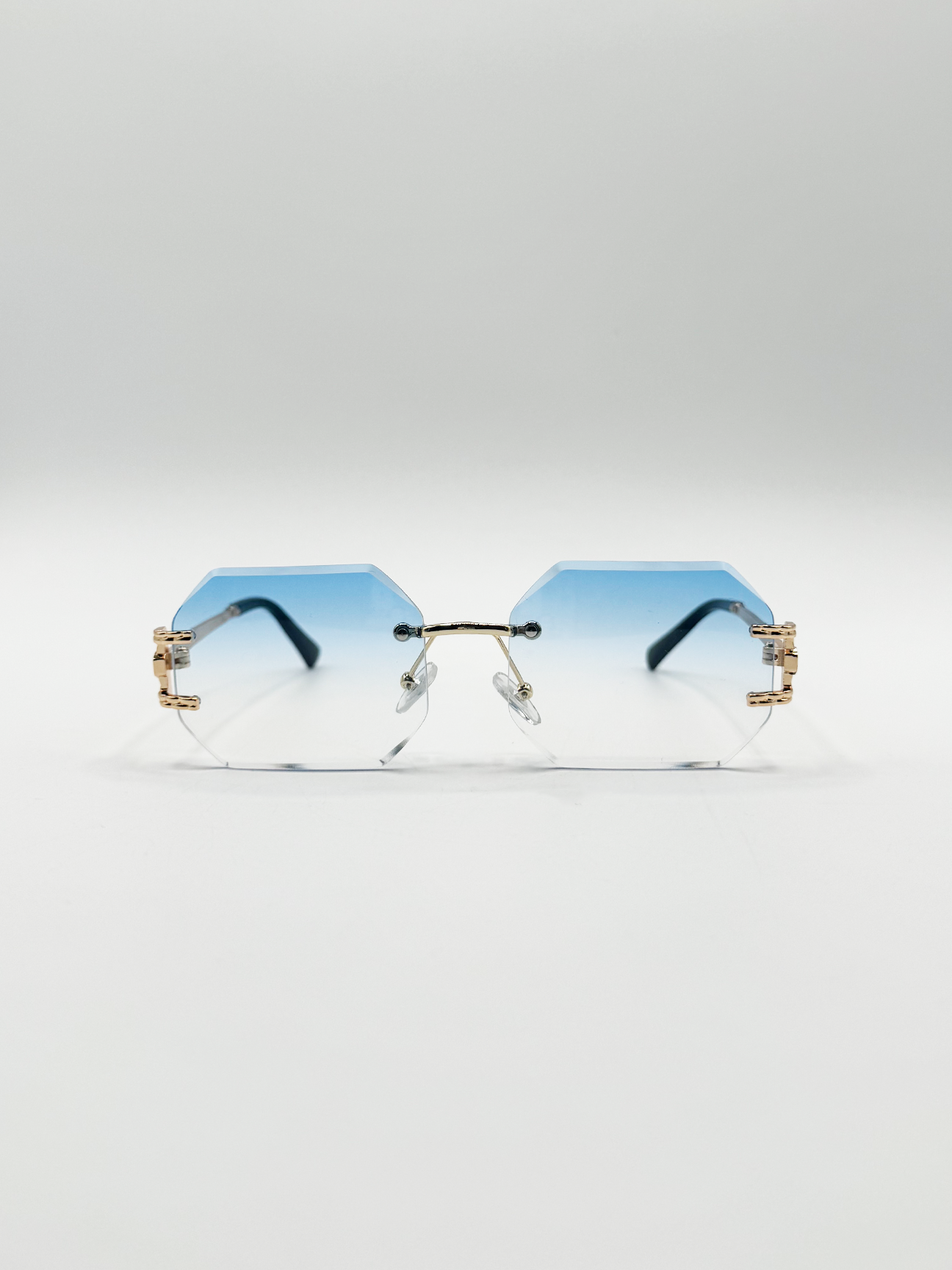 Frameless Octagon Lens with Metal arm in Blue