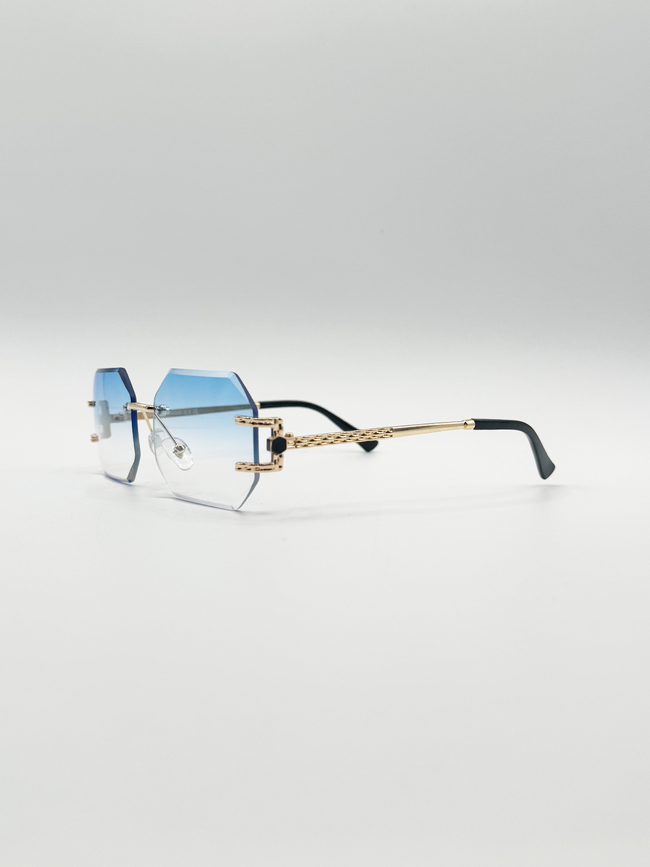 Frameless Octagon Lens with Metal arm in Blue