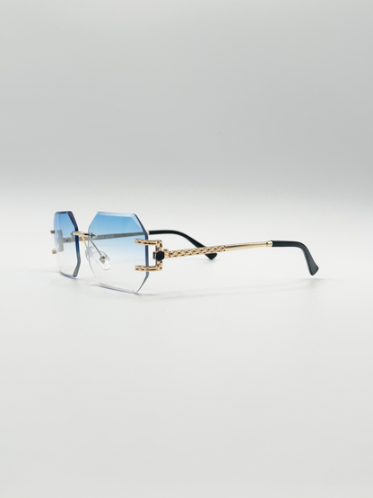 Frameless Octagon Lens with Metal arm in Blue