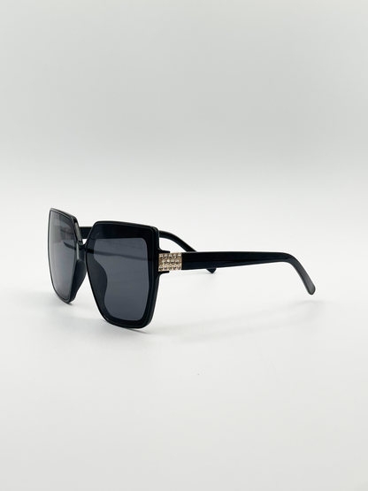 Oversize Cateye Sunglasses with Diamante Detail in Black