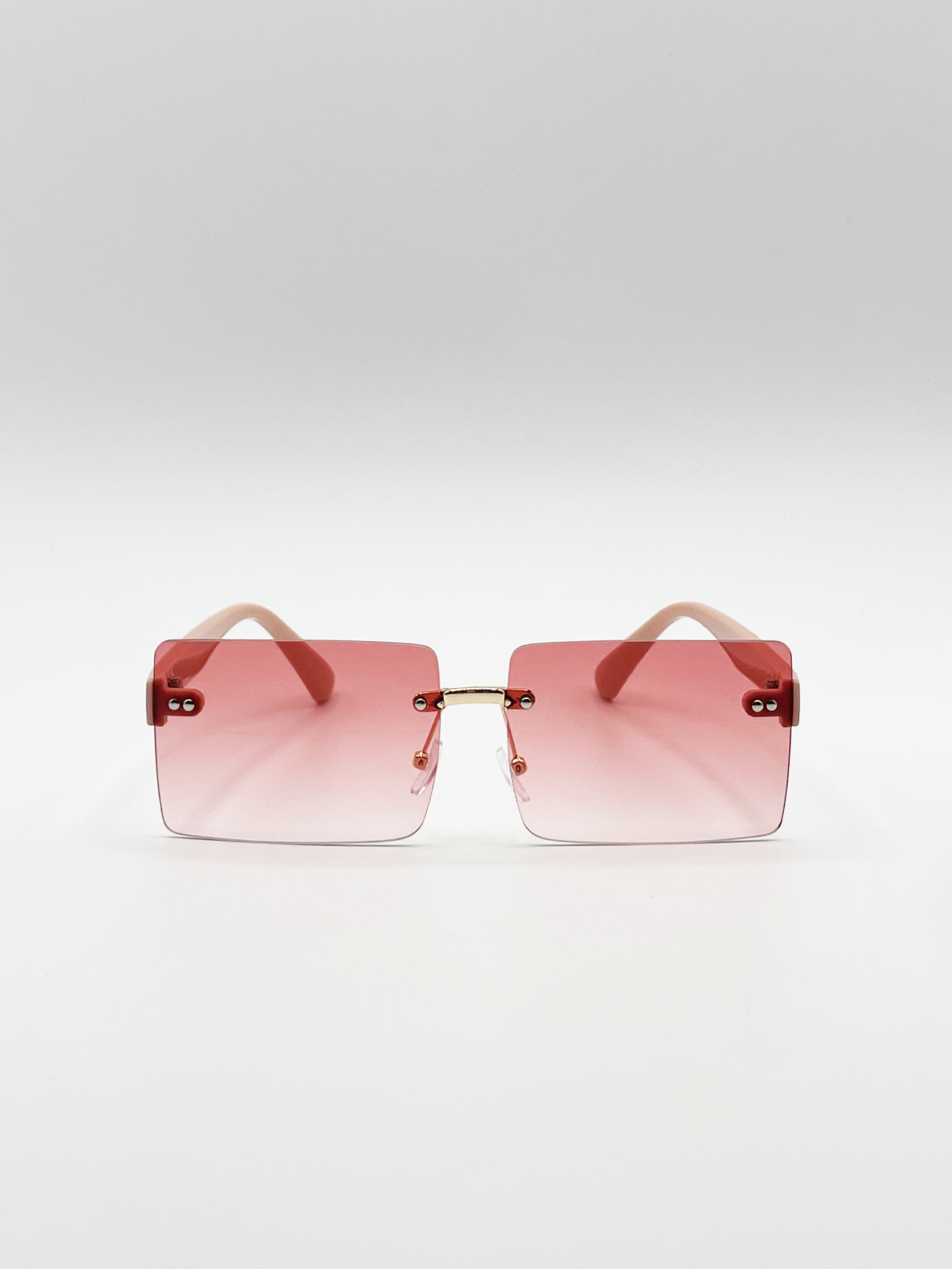 Square Rimless Sunglasses with Pink and Yelllow Ombre Lens