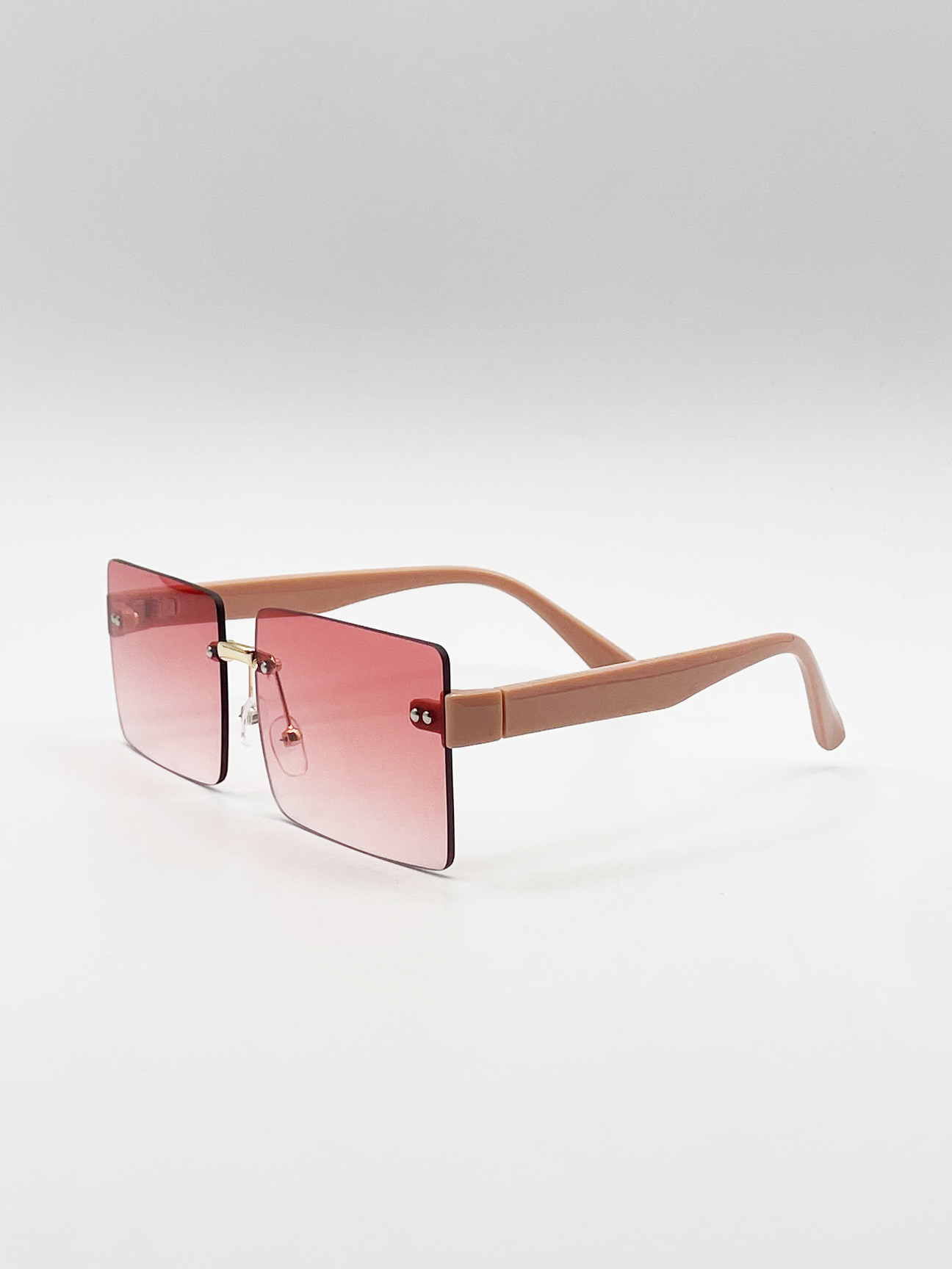 Square Rimless Sunglasses with Pink and Yelllow Ombre Lens