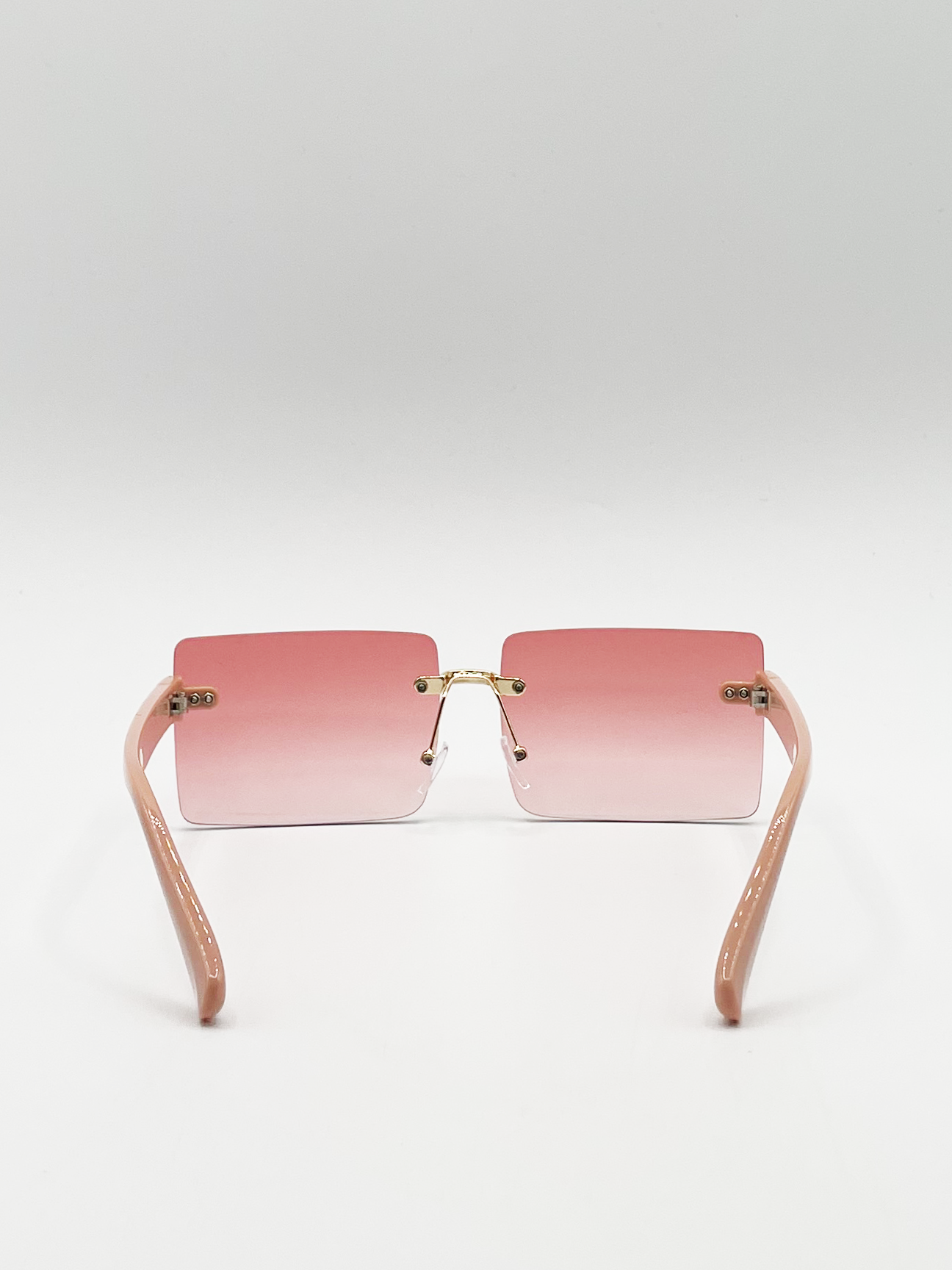 Square Rimless Sunglasses with Pink and Yelllow Ombre Lens