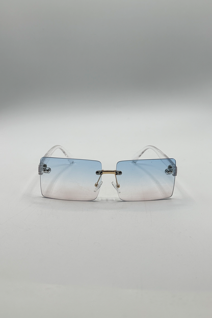 Square Rimless Sunglasses with Blue Ombre Lens