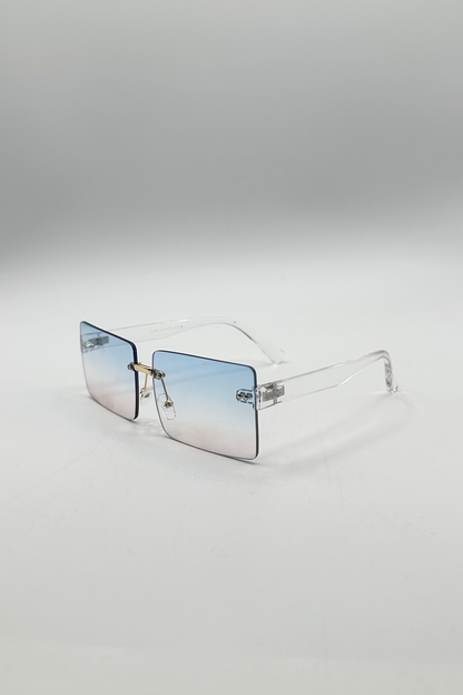 Square Rimless Sunglasses with Blue Ombre Lens