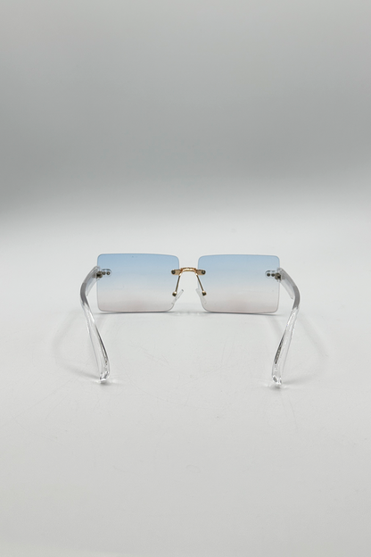 Square Rimless Sunglasses with Blue Ombre Lens
