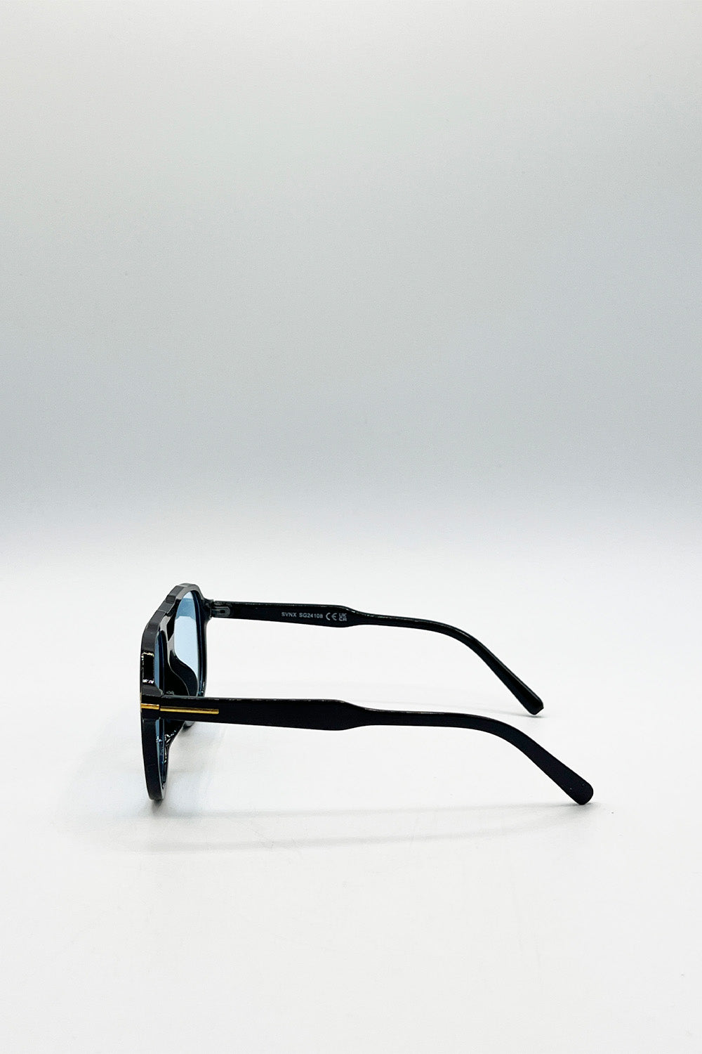 Oversized Navigator Sunglasses in Black with Blue Lenses
