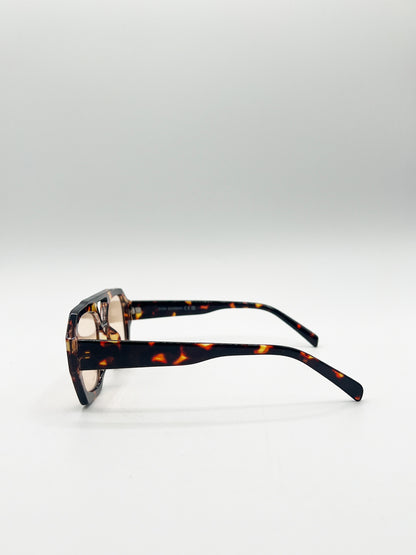 Tortoiseshell Navigator Sunglasses with Orange Lenses