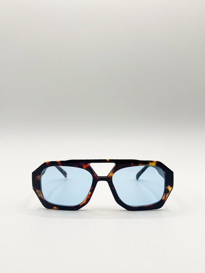 Tortoiseshell Navigator Sunglasses with Blue Lenses