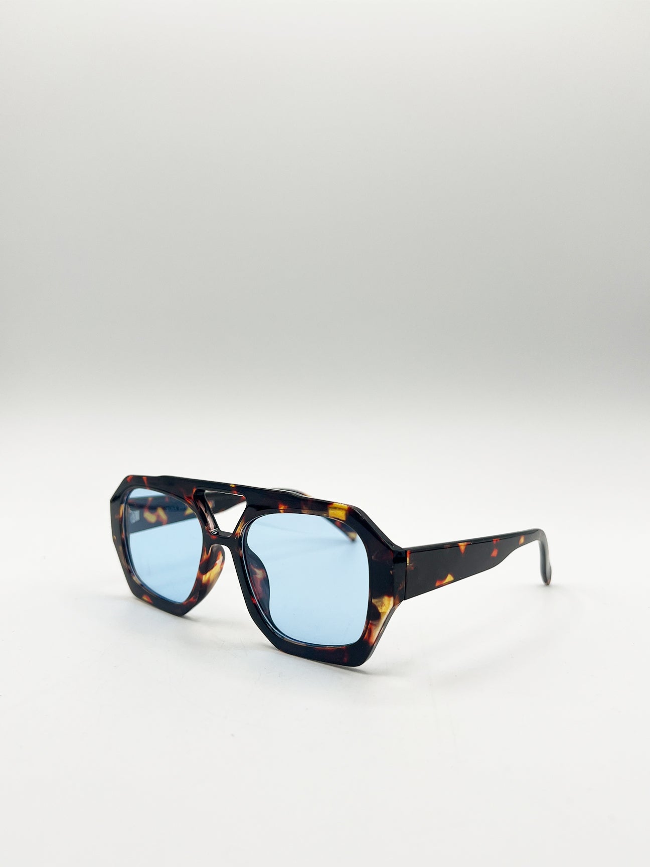 Tortoiseshell Navigator Sunglasses with Blue Lenses